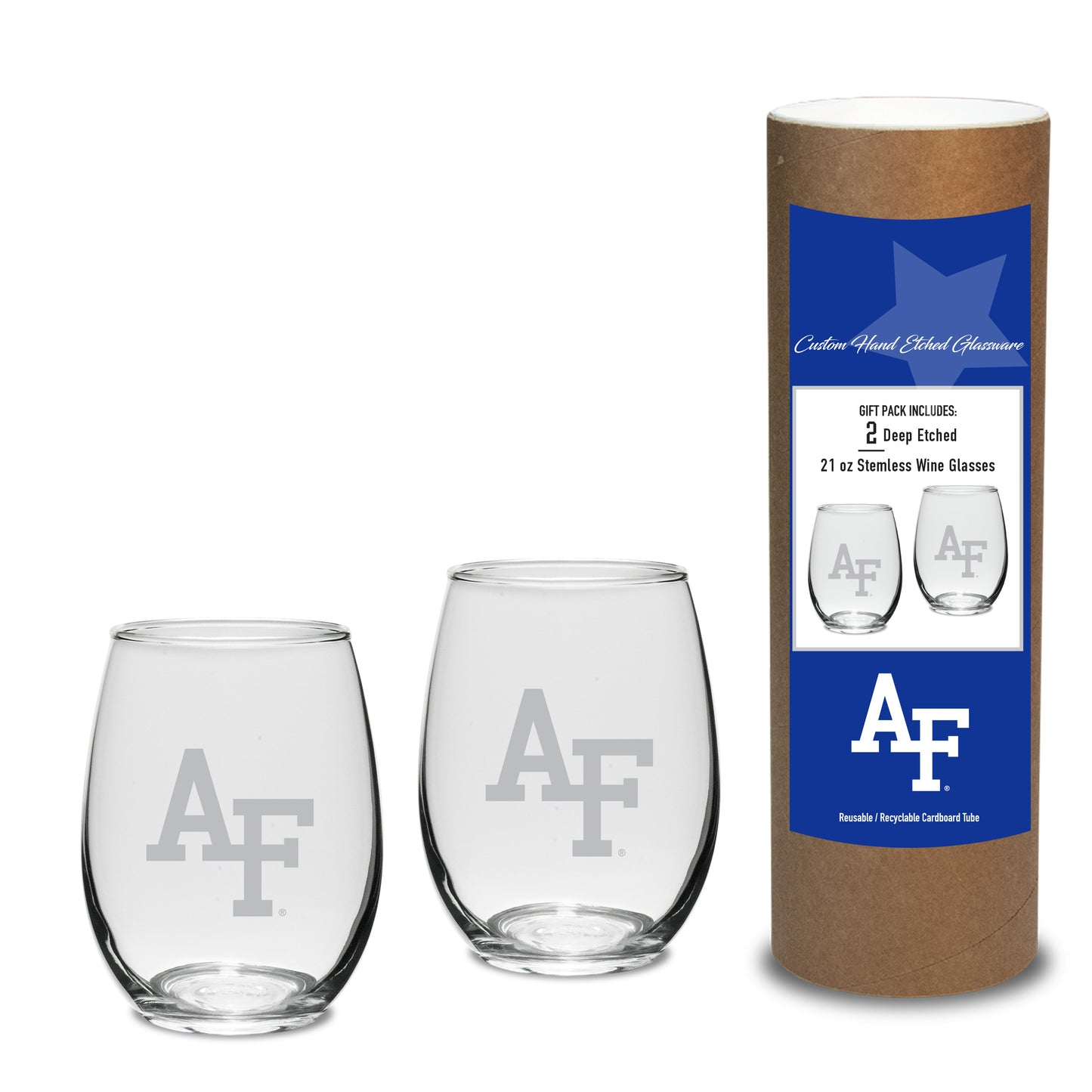 Stemless Wine Glass Set with Interlocking AF Logo- 21oz