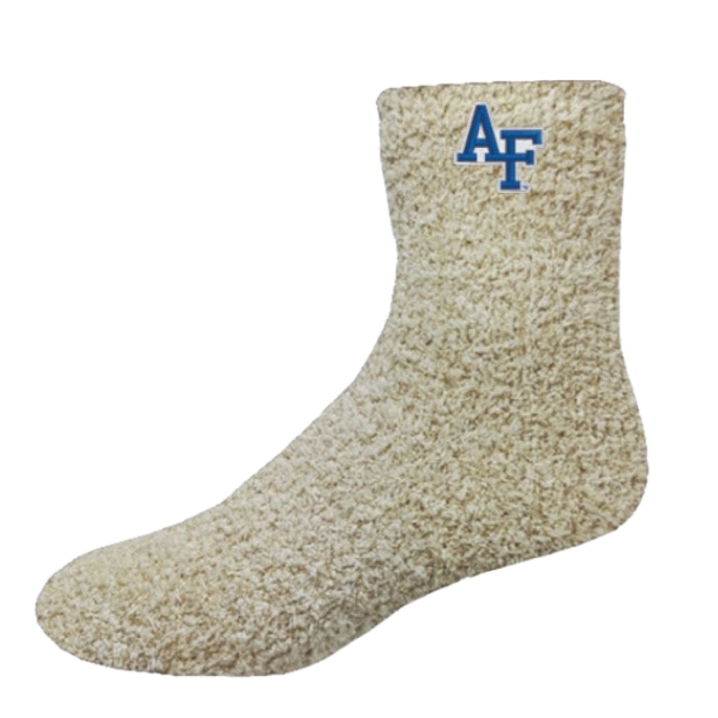 Air Force Academy Cozy Cabin Socks in cream with embroidered AF logo, plush soft texture for warmth and comfort