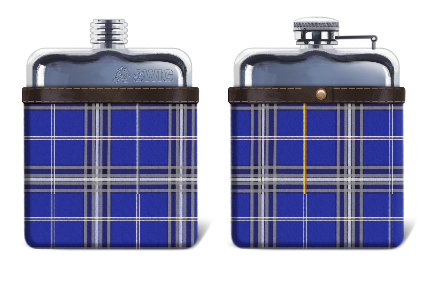 USAFA Engraved Flask and Wool Tartan Leather Tartan Pouch