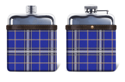 USAFA Engraved Flask and Wool Tartan Leather Tartan Pouch