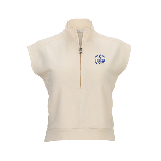 Ladies Sleeveless Terry Half Zip Pullover Beige