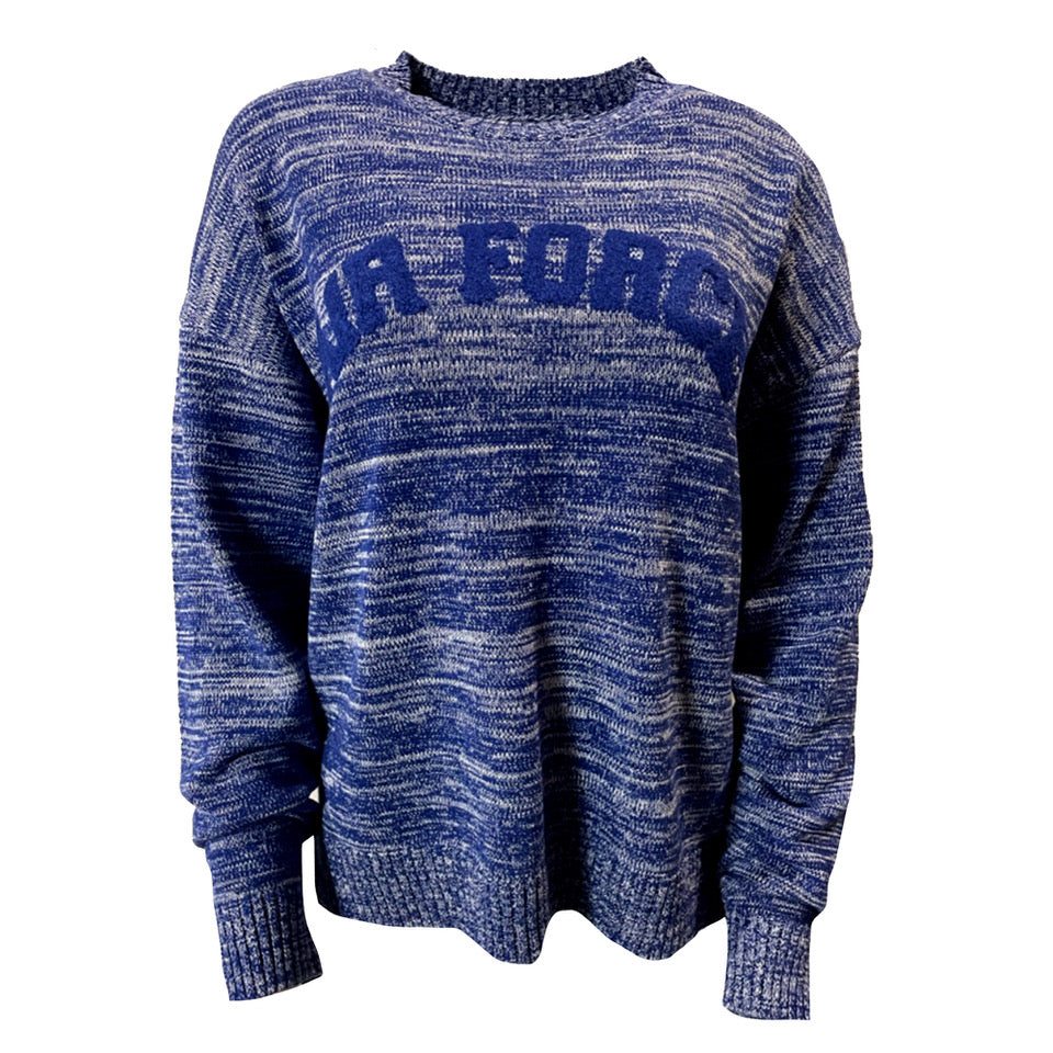 Women's Royal Blue and White Marbled Crew Neck Sweater