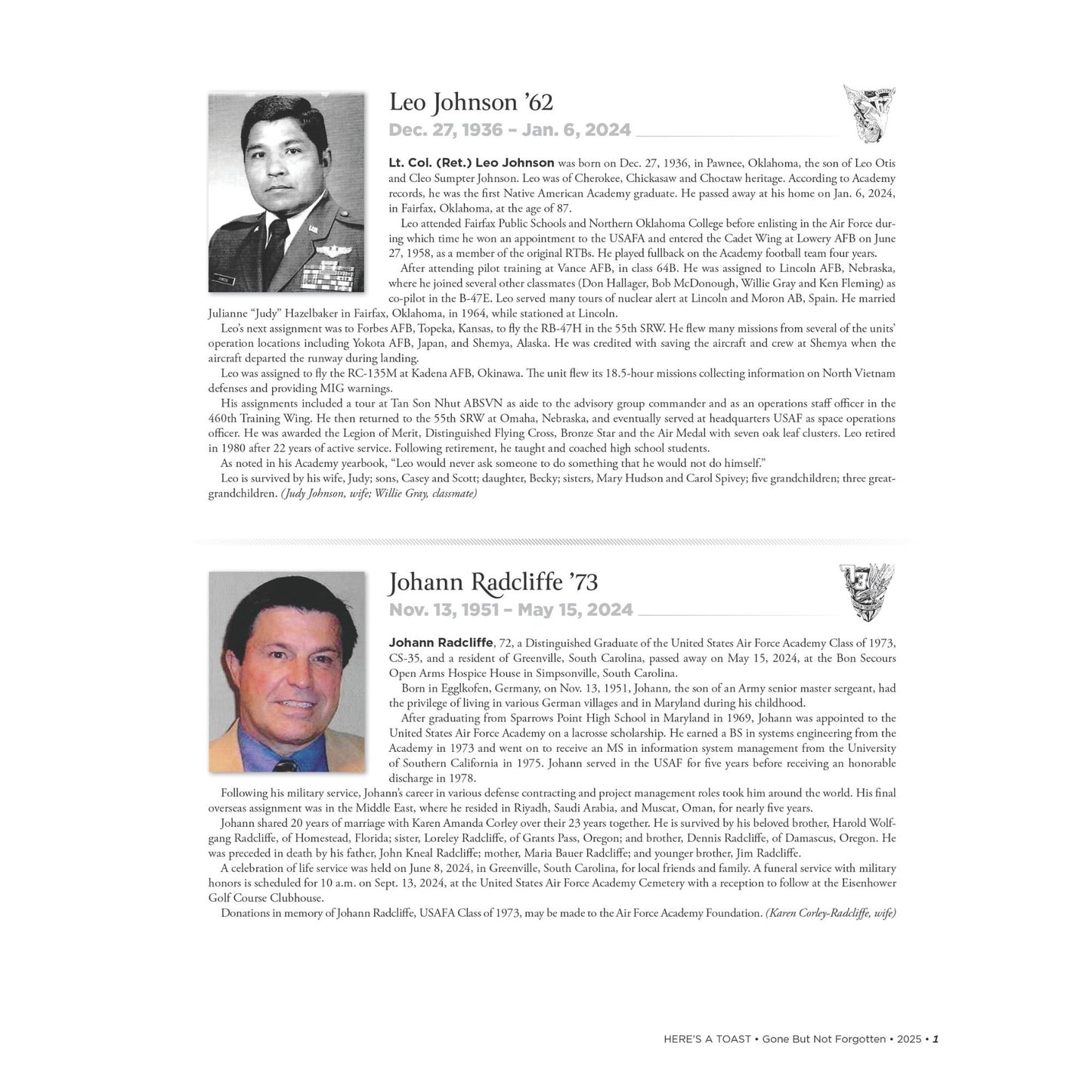Here’s a Toast 2025 memorial page featuring biographies and photos
