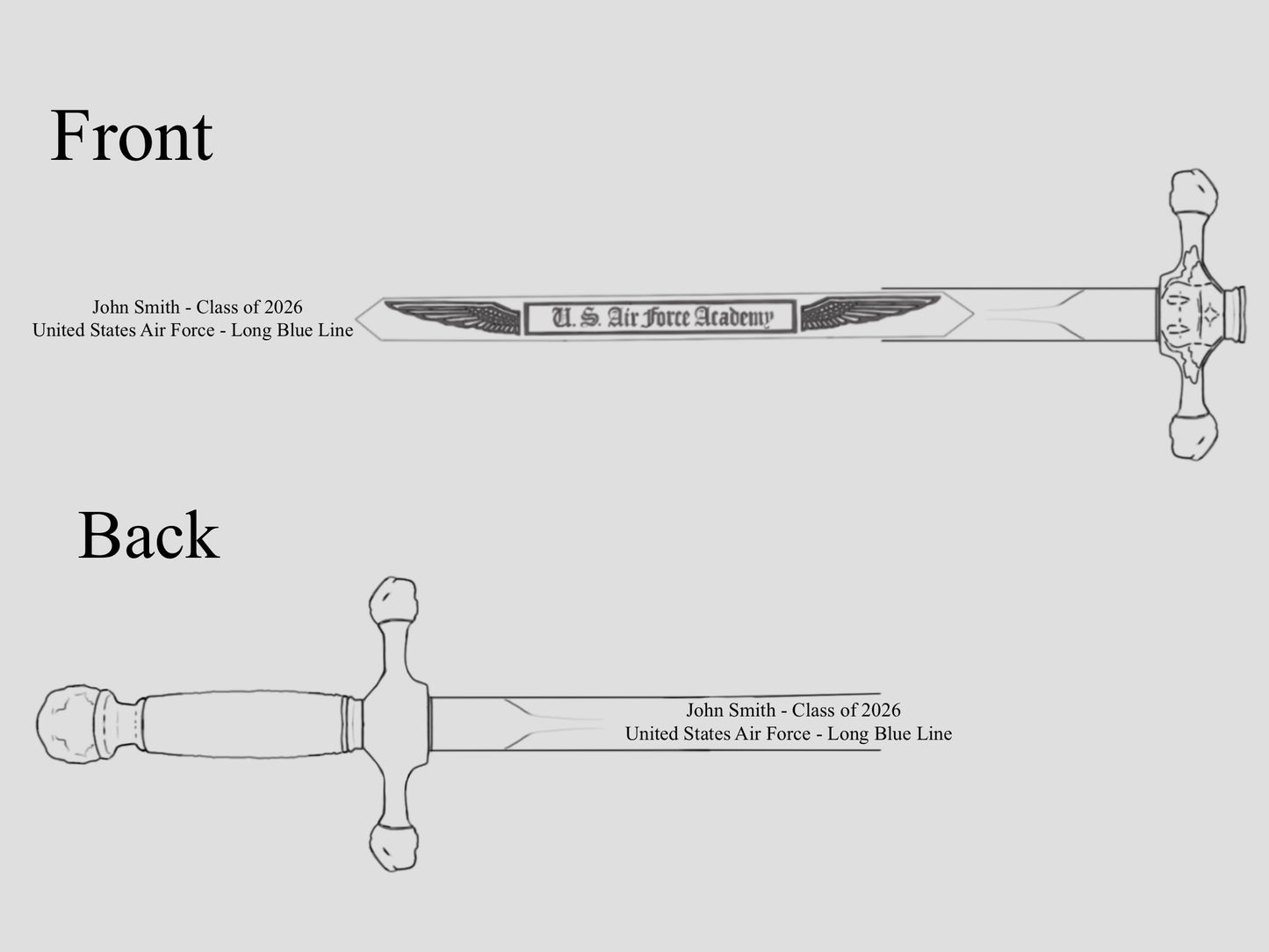 Official U.S. Air Force Academy Cadet Saber with engraved hilt and polished steel blade, handcrafted in the USA.