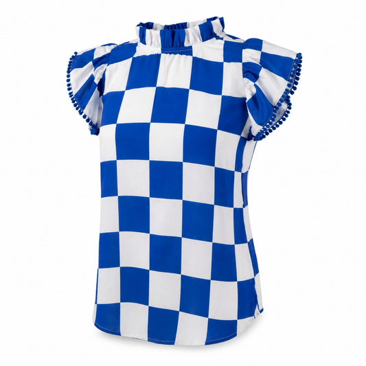 Blue & White Gameday Check Blouse