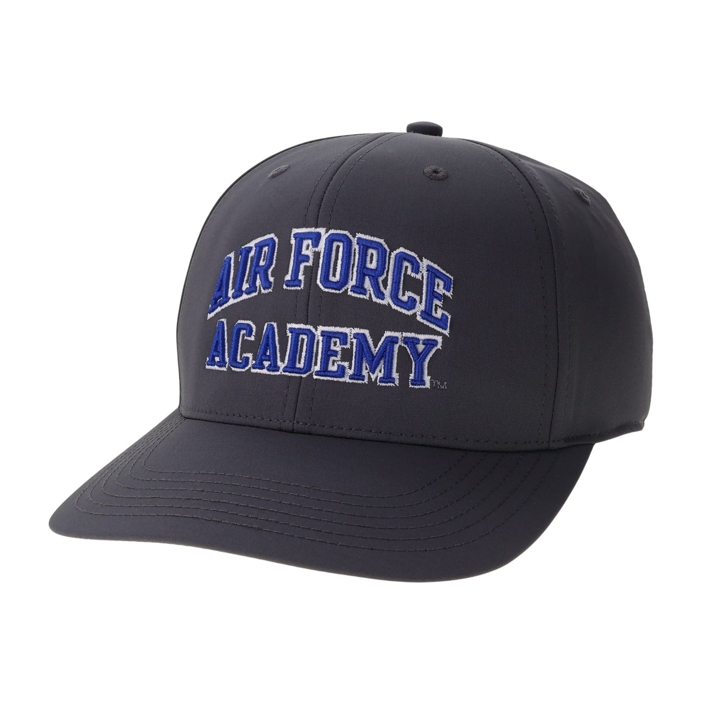 Air Force Academy Back Nine Performance Hat in dark grey with embroidered USAFA lettering