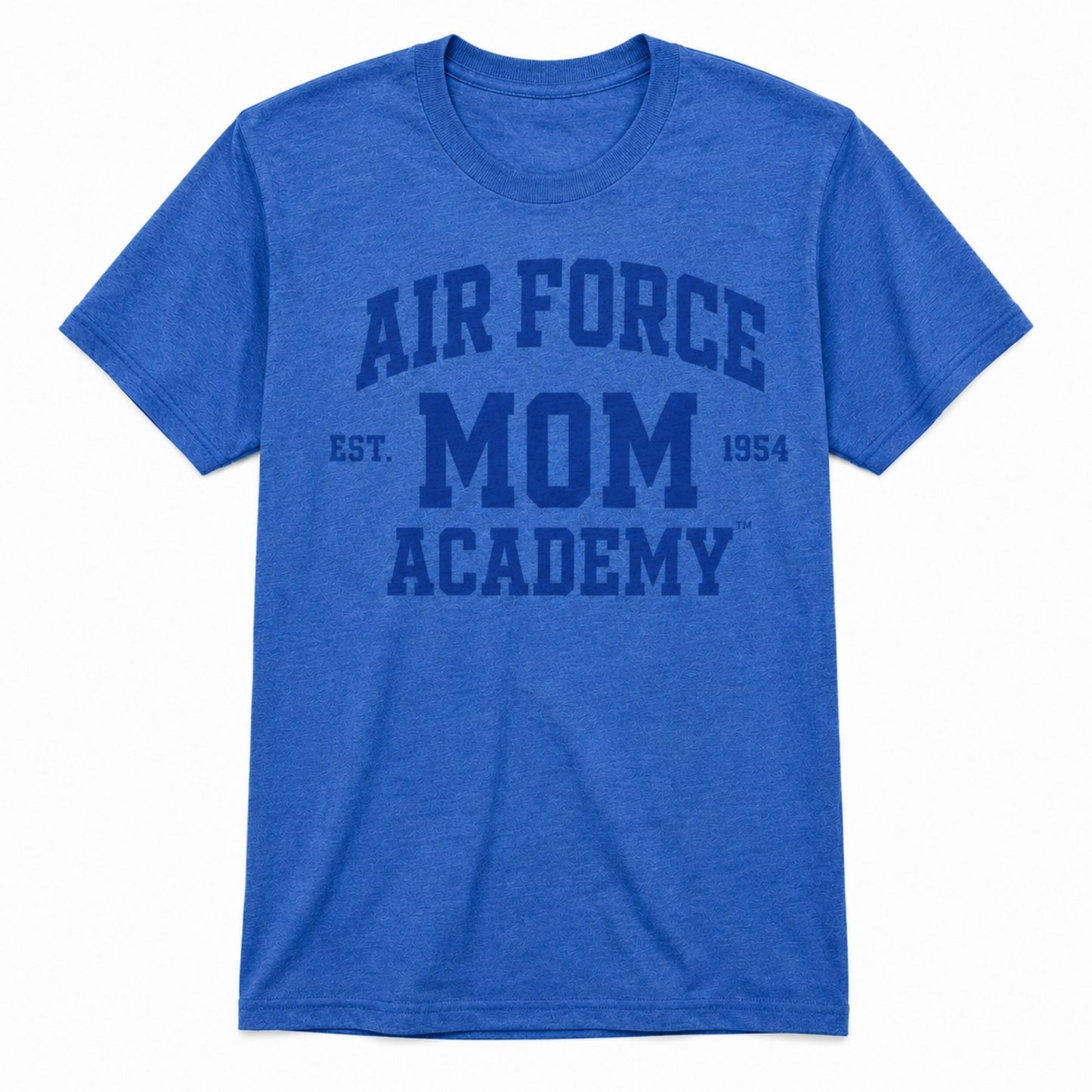 Blue Air Force Academy Mom tee with dark tone-on-tone collegiate