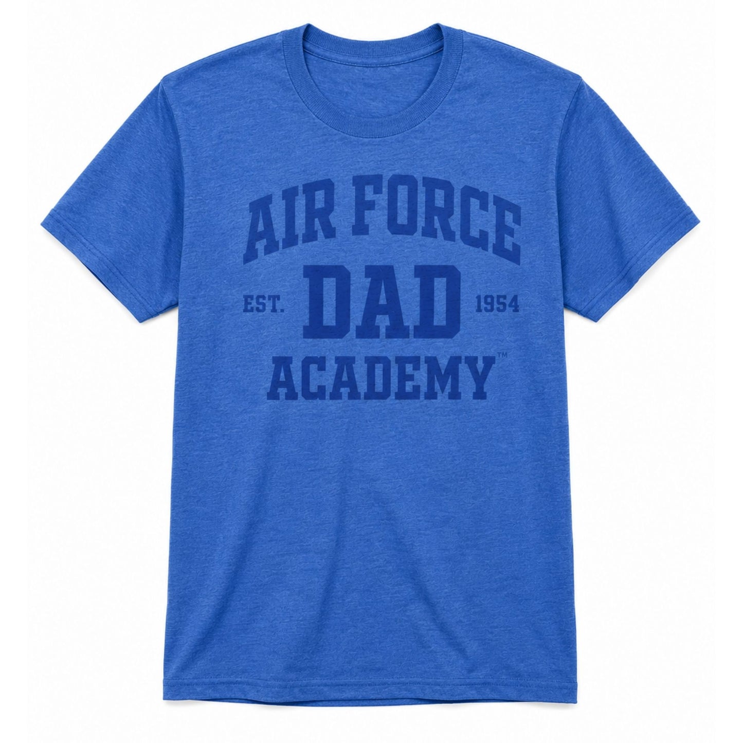 Air Force Academy Proud Dad Tee in royal blue with a tone-on-tone collegiate graphic featuring Air Force, Dad, and Academy lettering.
