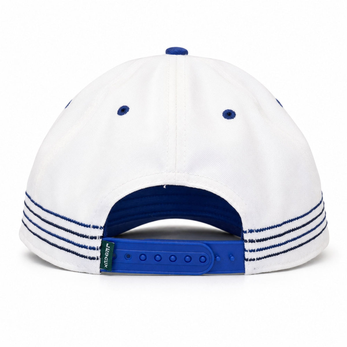 Back view of the Air Force Academy Varsity Stripe Hat showing triple blue side stripes and an adjustable snapback closure.