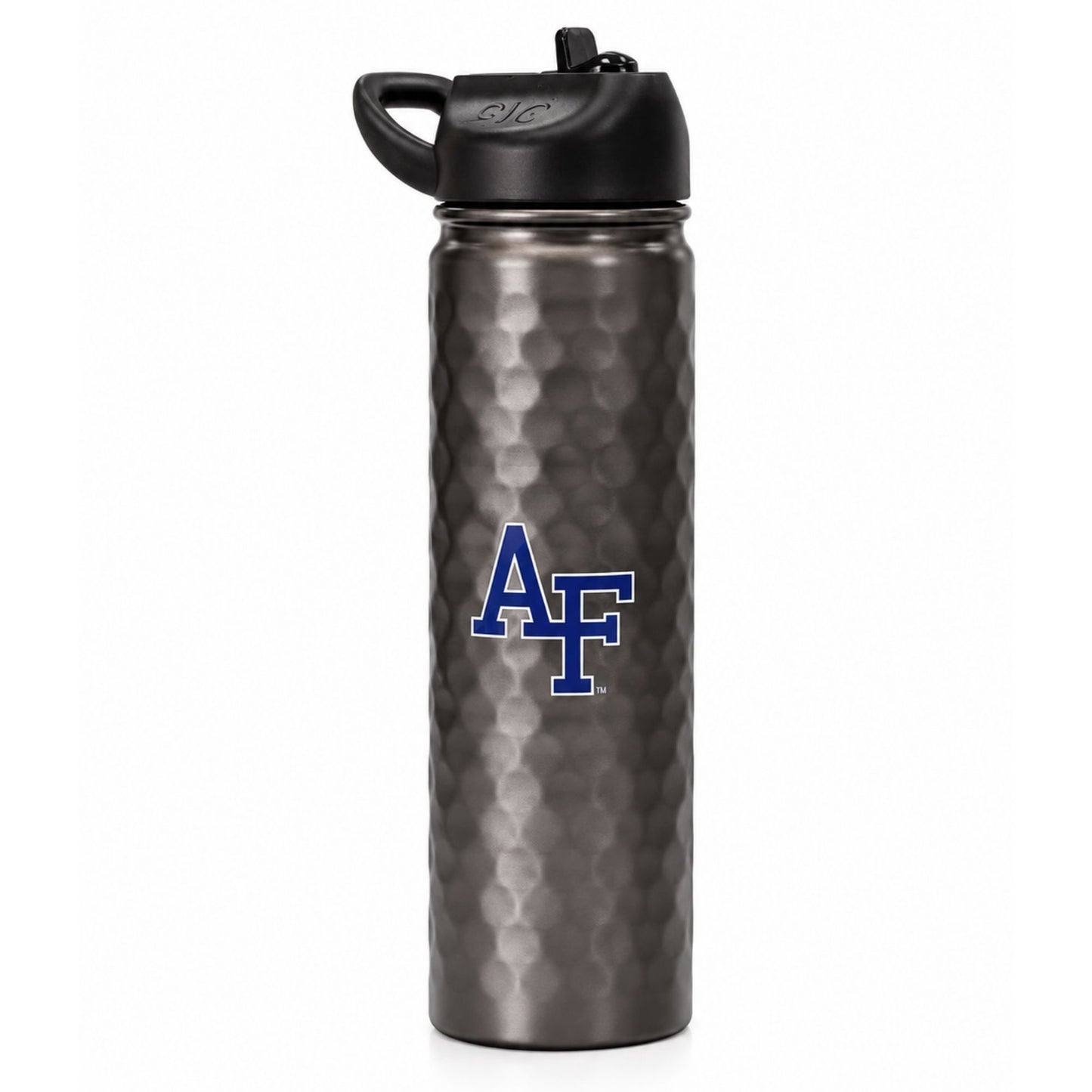 Air Force 27oz gunmetal insulated water bottle with textured steel finish and AF logo