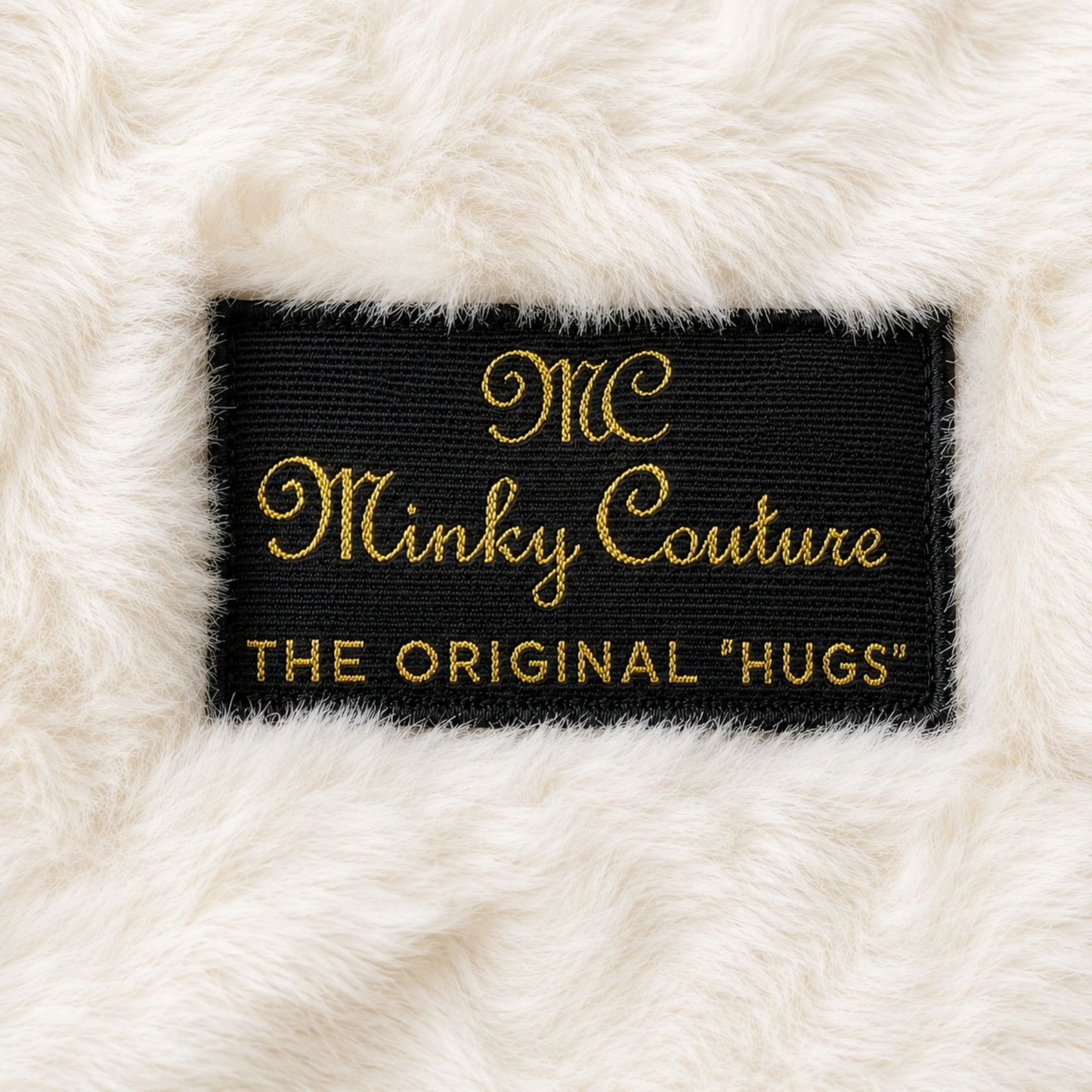 Cream Minky Couture Hugs Air Force Blanket featuring an embroidered white Air Force AF patch on ultra-soft plush minky fabric.
