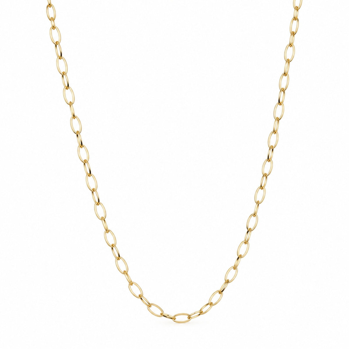 My Cadet Charm Necklace – Anna featuring delicate polished gold-tone oval links on a white background.