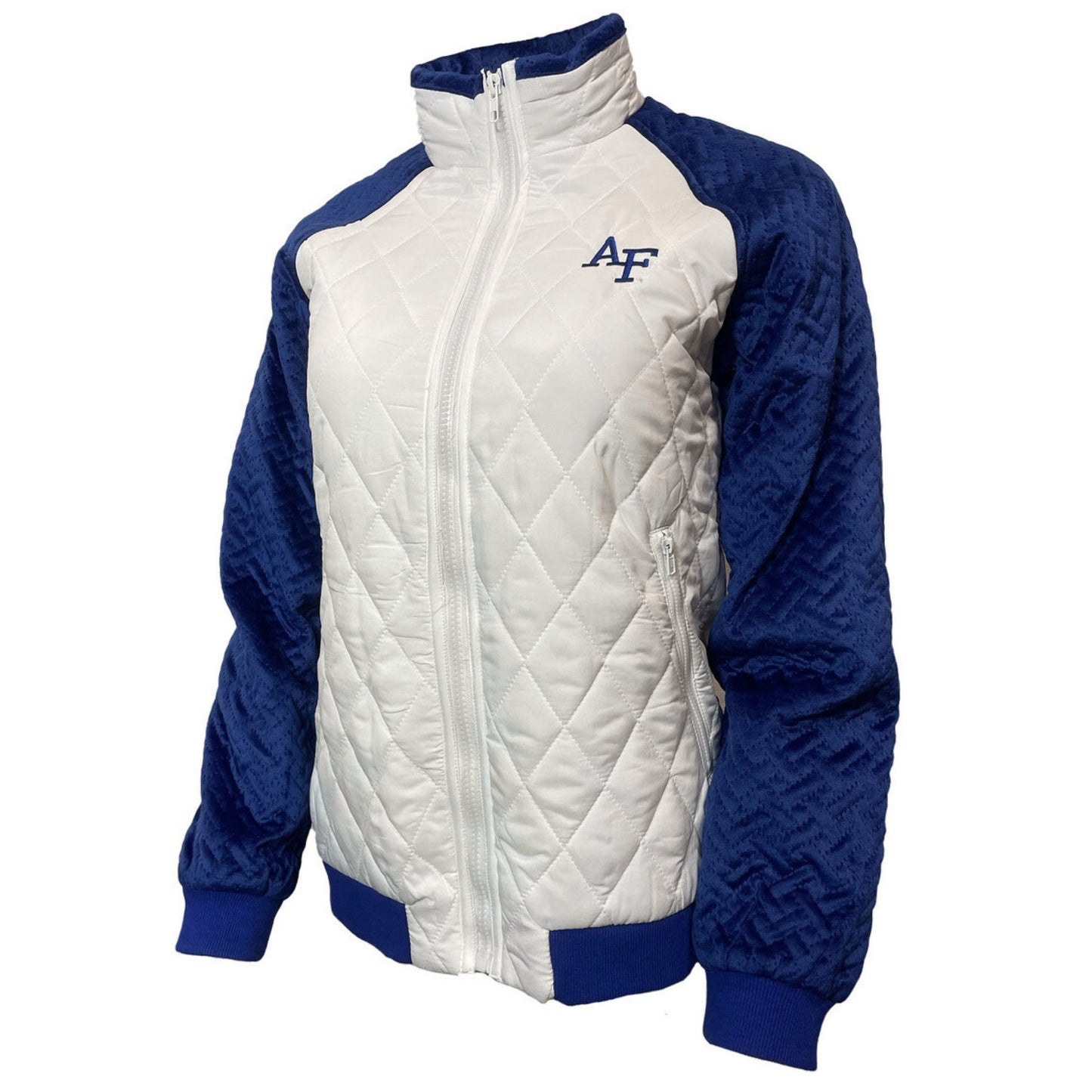 Ladies Royal Blue and White Quilted Bomber