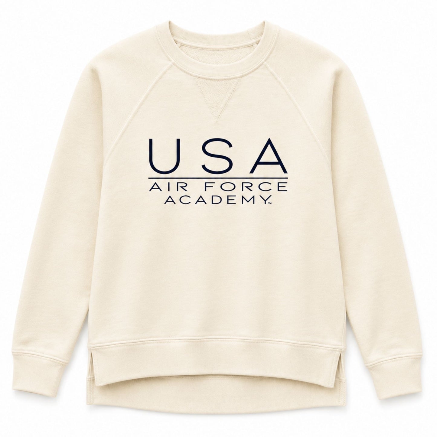 USAFA All-American Terry Crewneck in cream with raglan sleeves and relaxed fit