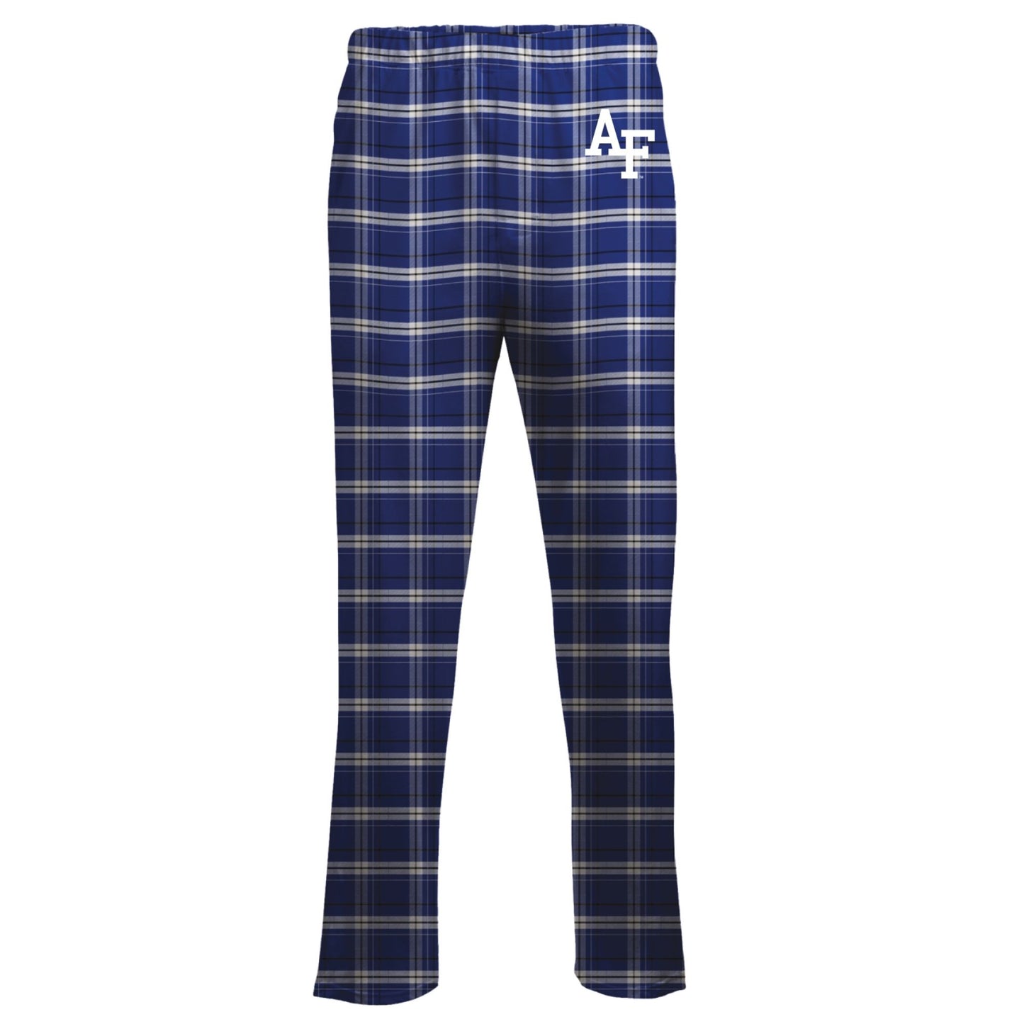 Blue class color plaid flannel pants with AF logo on the hip