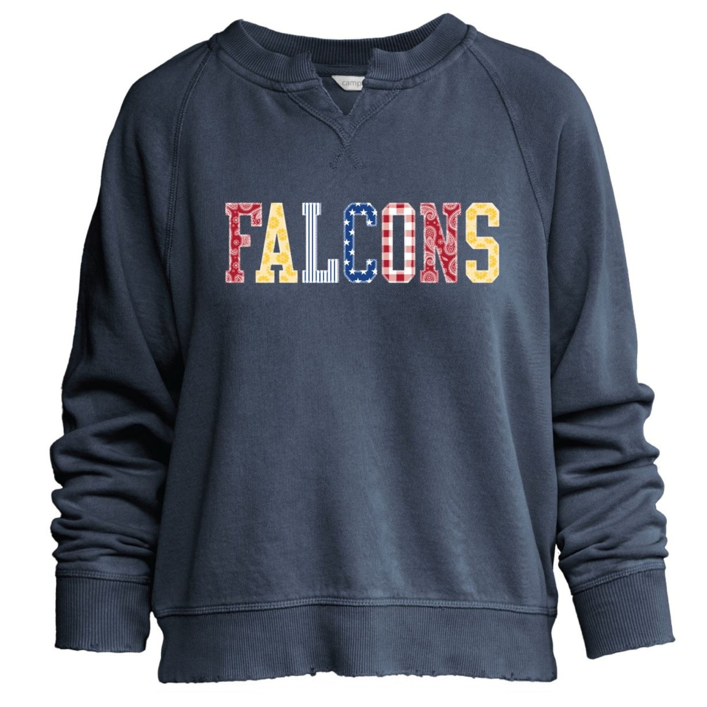 USAFA Falcons Americana crewneck sweatshirt in navy with patriotic patchwork lettering