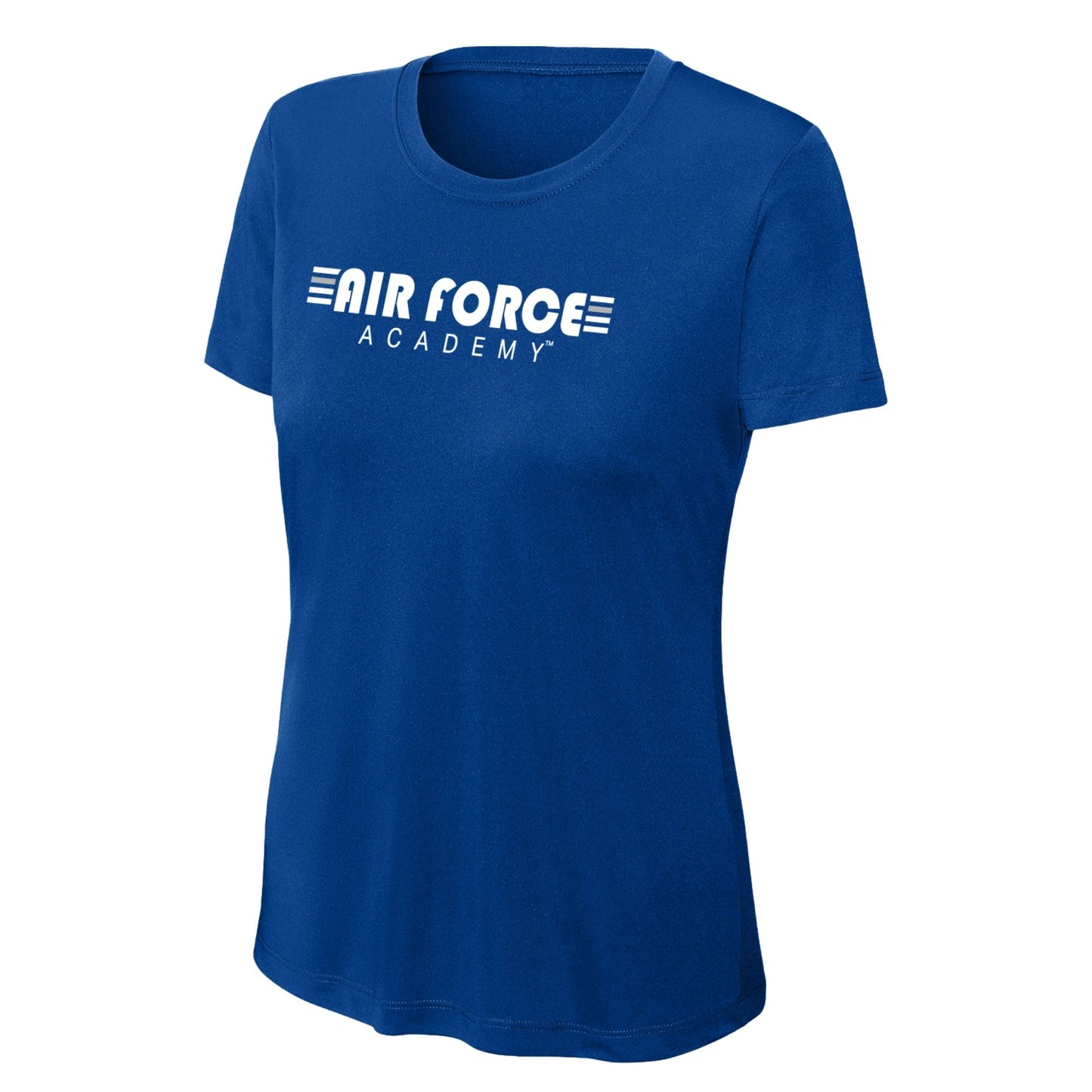 Women’s royal blue Air Force Academy performance t-shirt with white logo