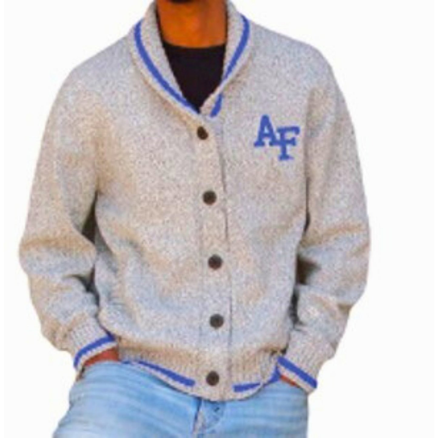 Unisex Air Force Shawl Collar Knit Cardigan