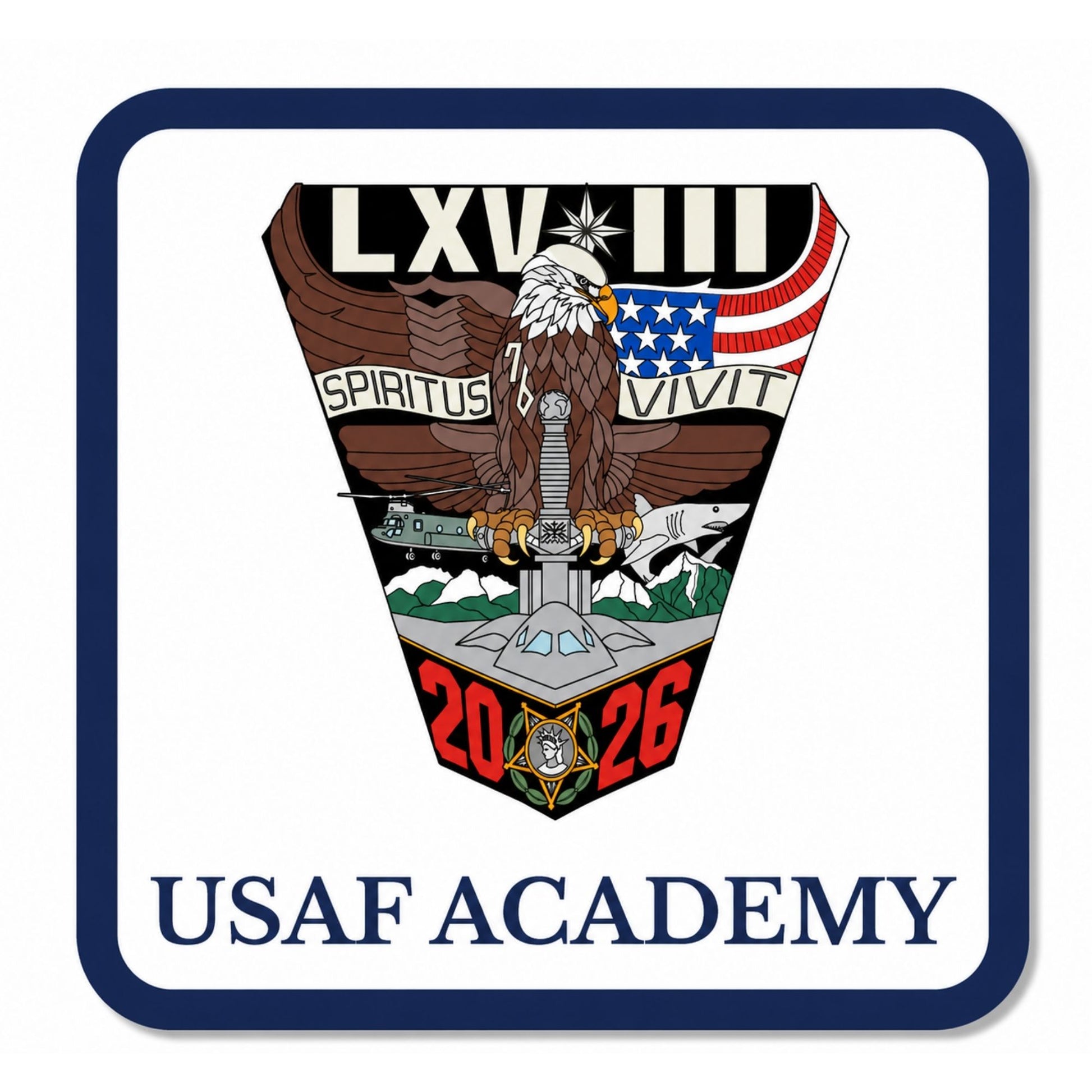 USAFA Class of 2026 crest decal with full-color class crest and blue border on white background