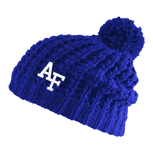 Royal Blue Chunky Knit Hat with Pompom