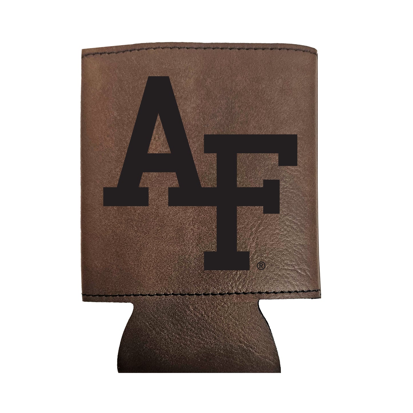 Brown Leather Koozie with Interlocking AF Logo