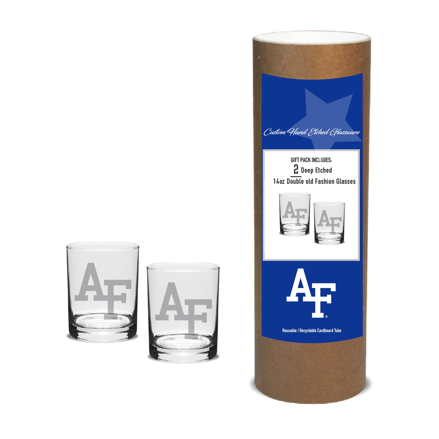 AF Etched 14-ounces Double Old Fashion - Set of 2