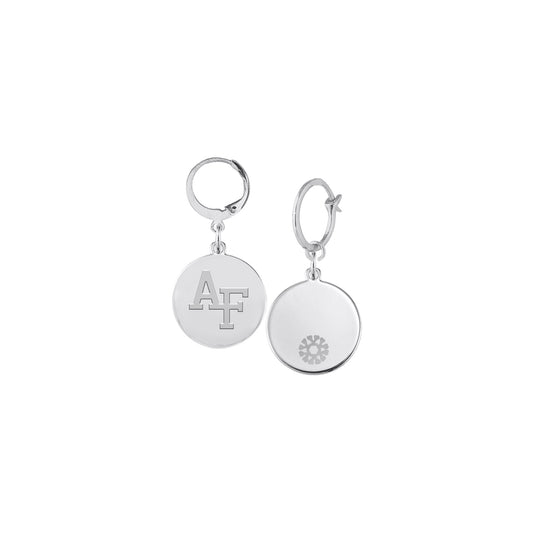 Silver or Gold Round Dangle Earrings with AF Embossed Charm