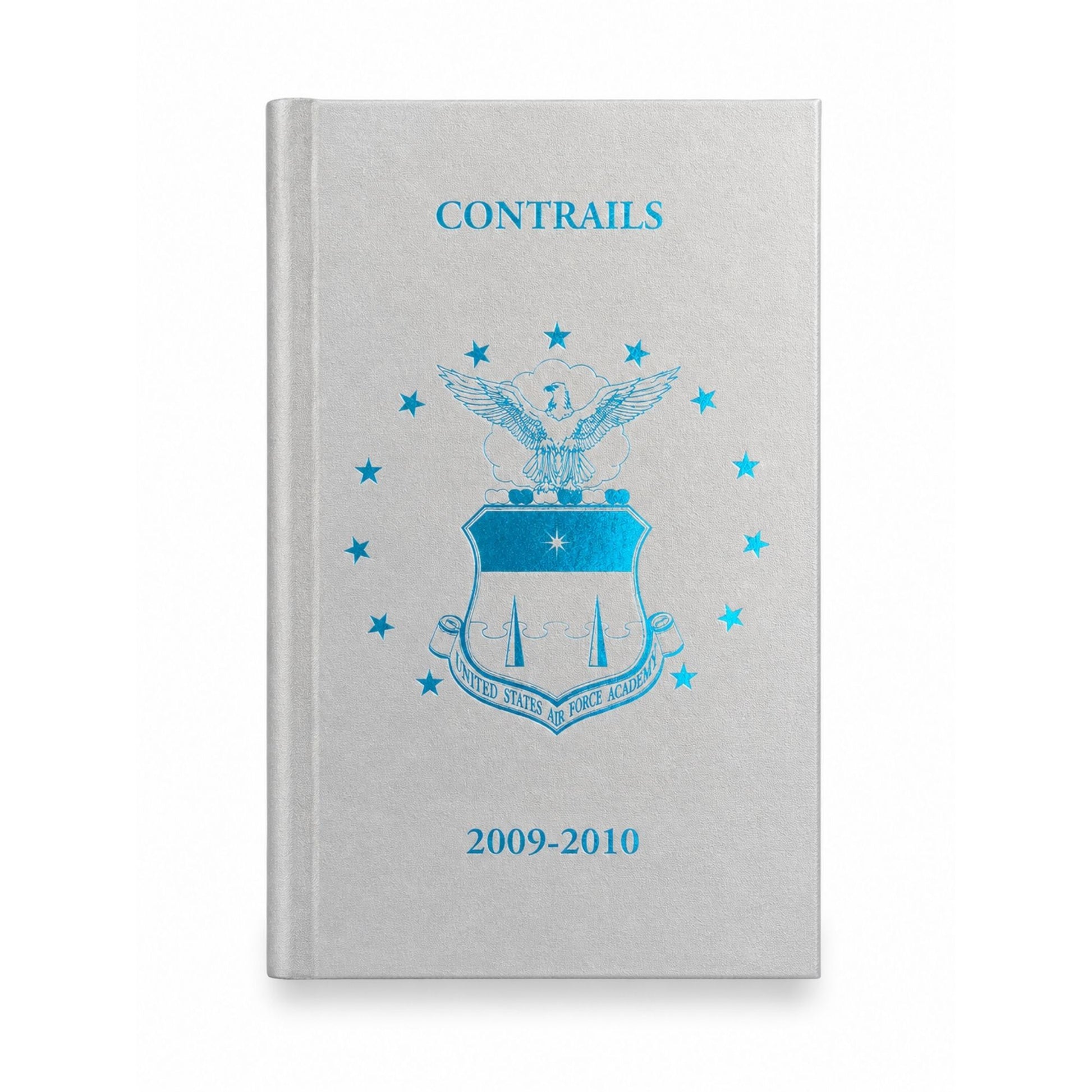 Contrails 2009–2010 book cover with silver Air Force Academy crest on silver background