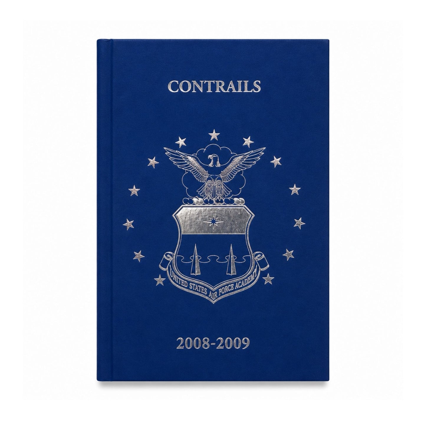 Contrails 2008–2009 book cover with silver Air Force Academy crest on blue background