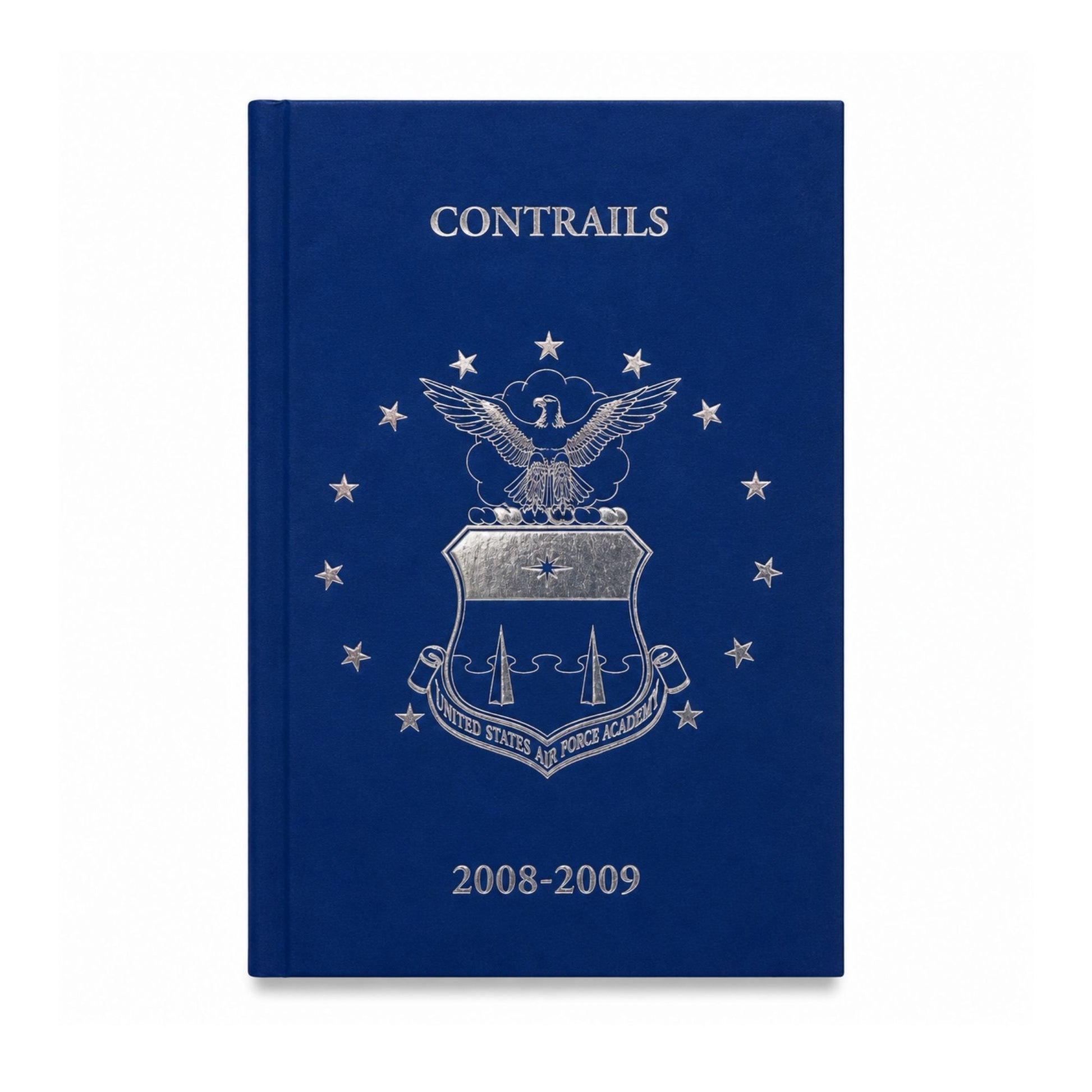 Contrails 2008–2009 book cover with silver Air Force Academy crest on blue background