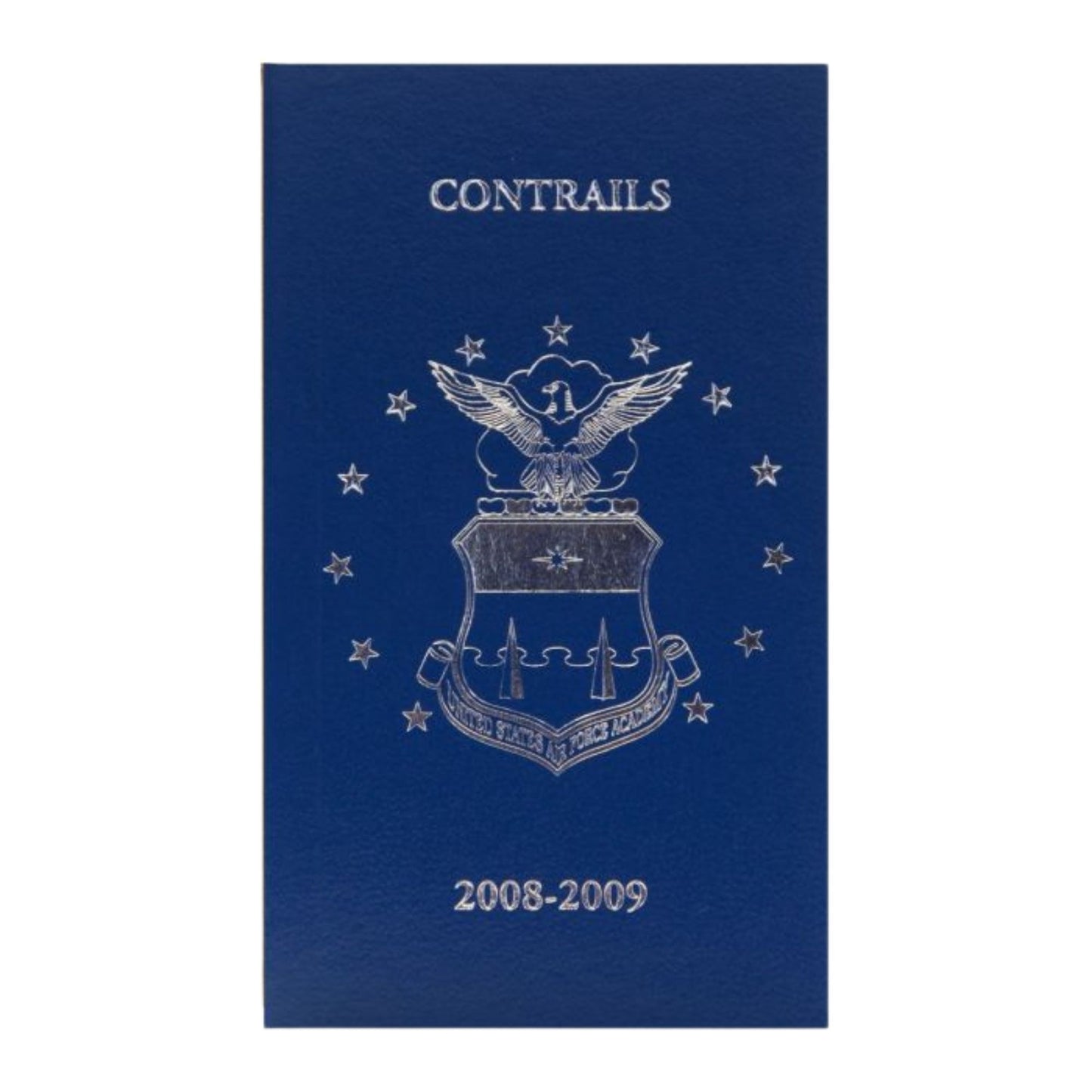 Contrails 2008–2009 book cover with silver Air Force Academy crest on blue background