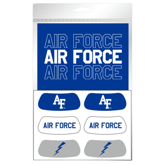 Air Force sticker sheet with AF logo decals, Air Force text stickers, and lightning bolt graphics