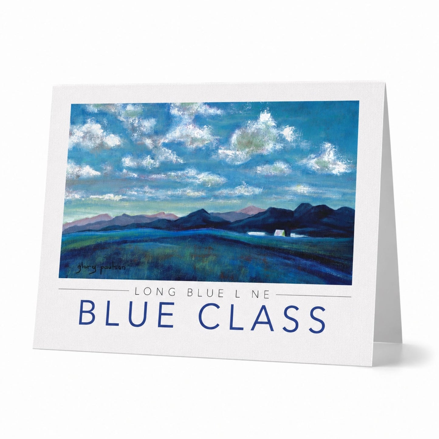 Air Force Long Blue Line Blue Class linen card with mountain landscape and Cadet Chapel artwork