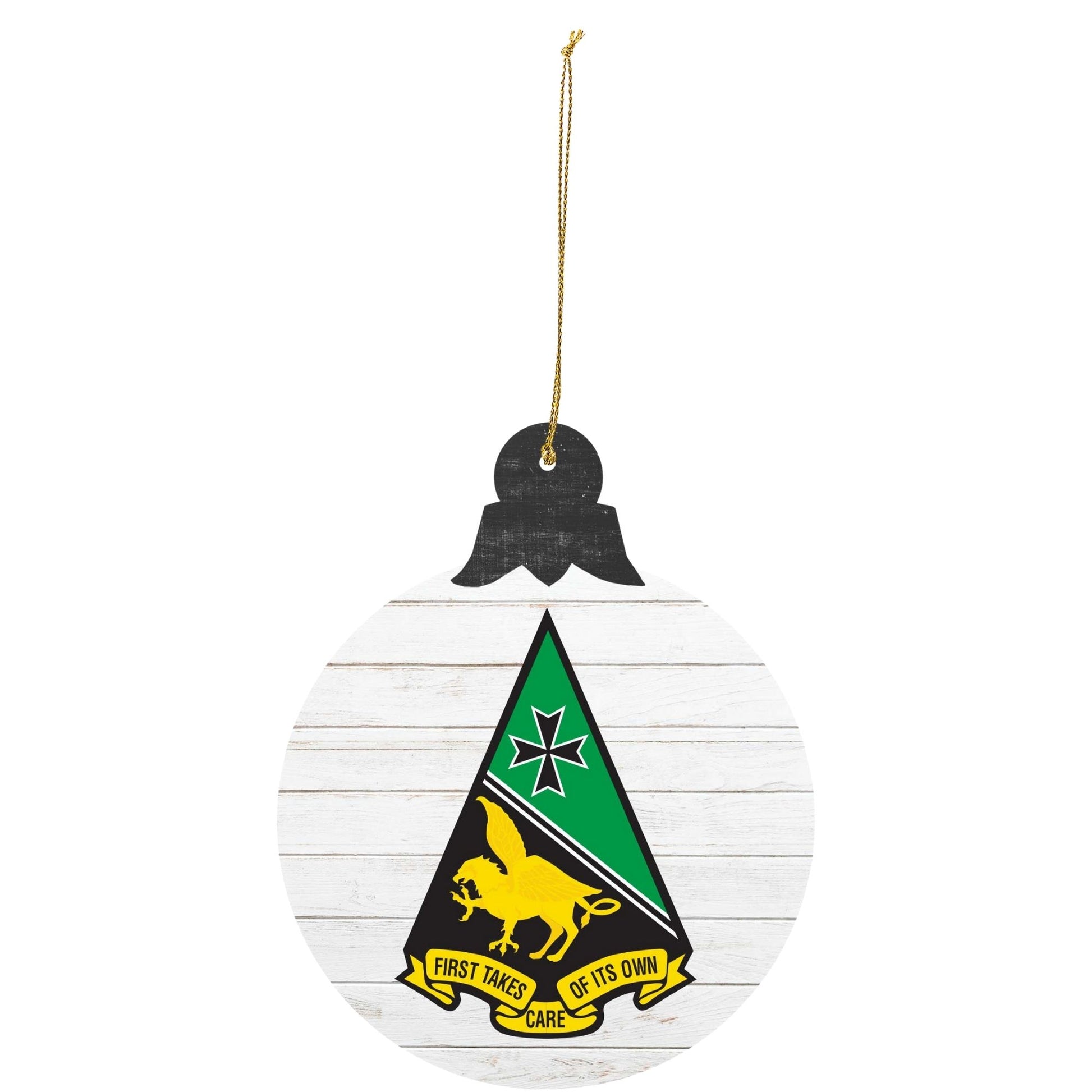 Air Force Academy Cadet Squadron 01 ‘Mighty Mach One’ tree ornament featuring green and black squadron emblem with winged horse.
