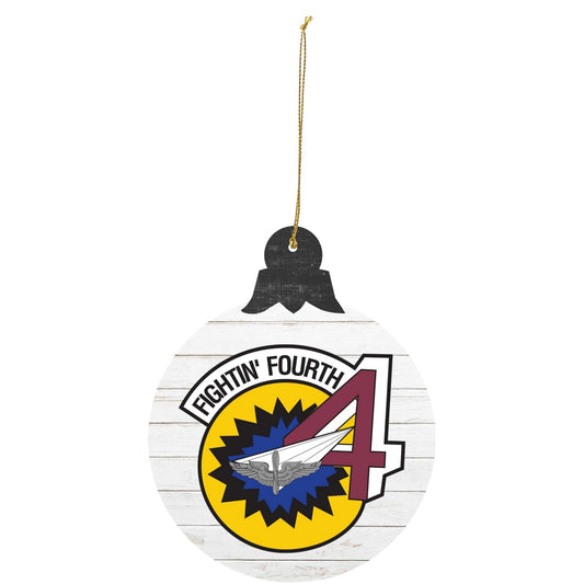 Air Force Academy Cadet Squadron 04 ‘Fightin’ Fourth’ tree ornament featuring bold number 4 and aircraft squadron crest.