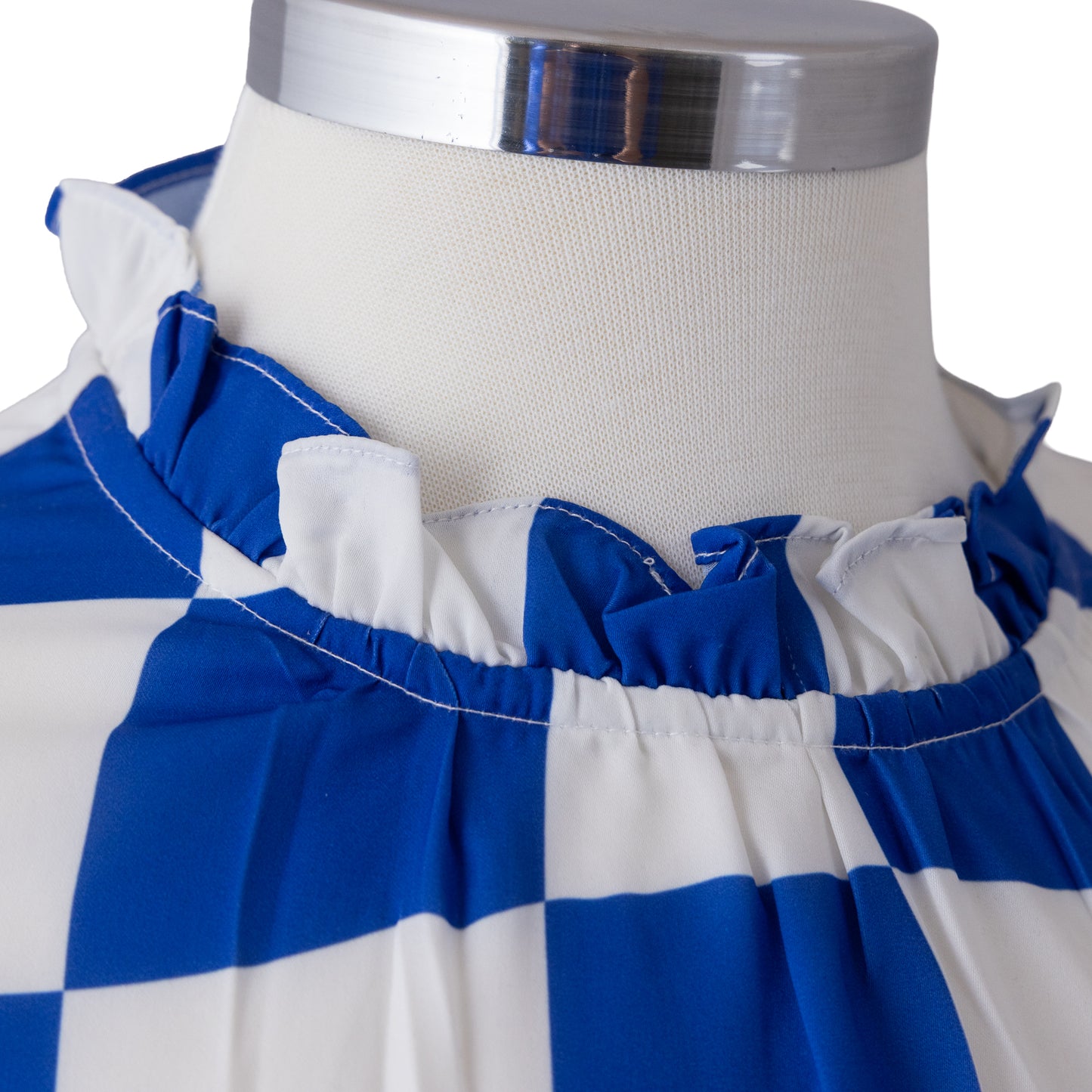 Blue & White Gameday Check Long Sleeve Blouse
