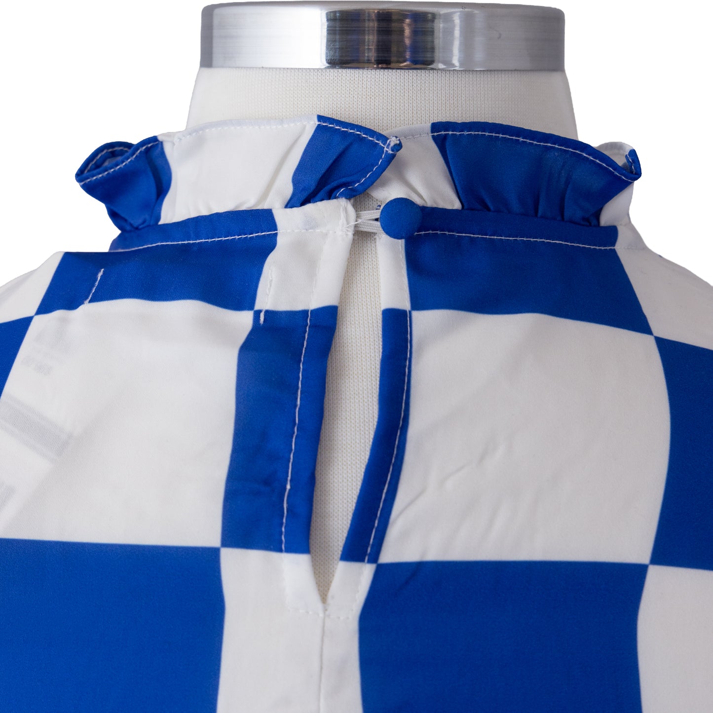 Blue & White Gameday Check Long Sleeve Blouse