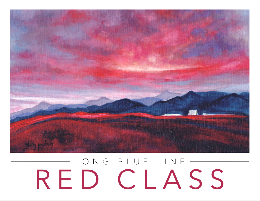 Red Class Long Blue Line Individual Folding Card on Linen