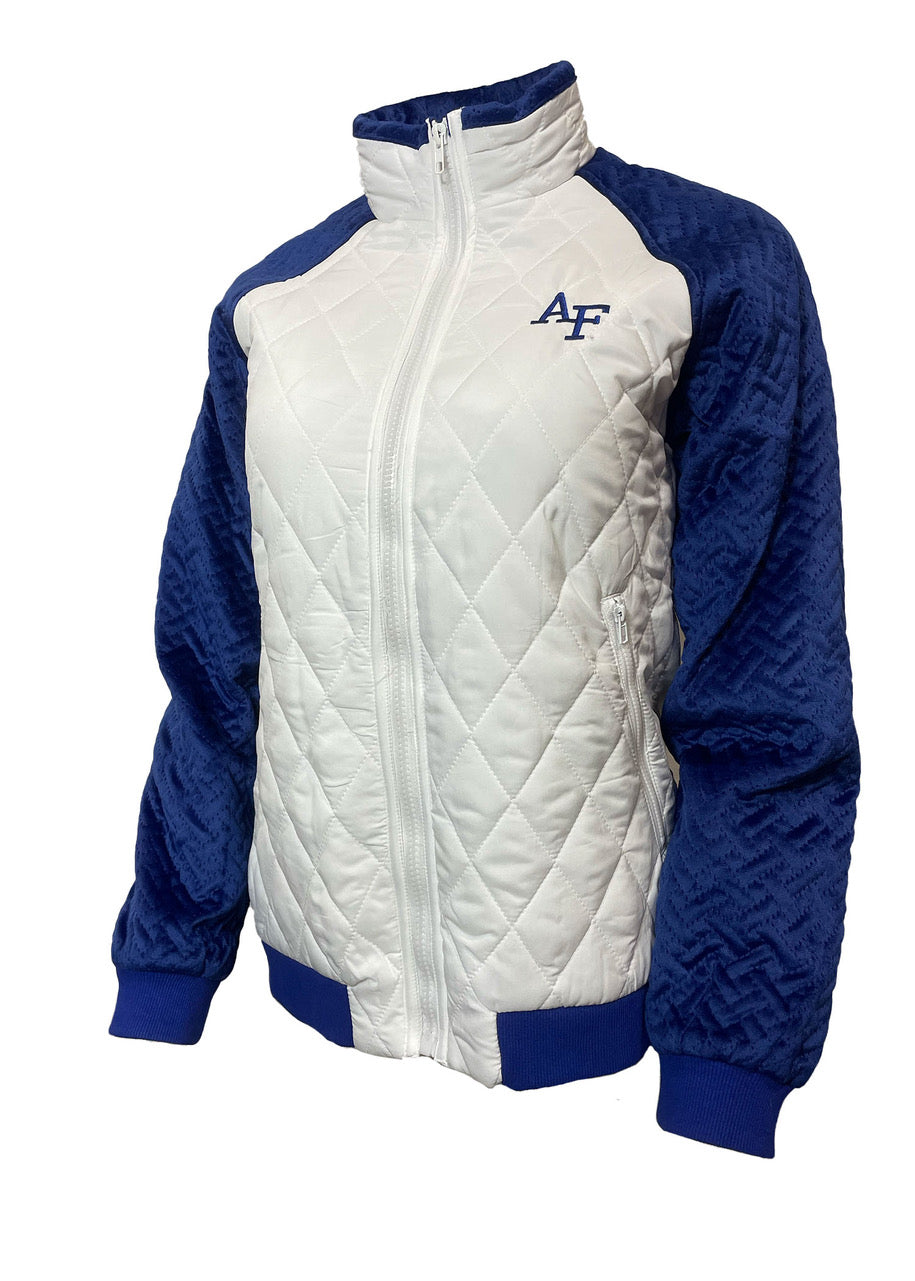 Ladies Royal Blue and White Quilted Bomber by Emerson Street