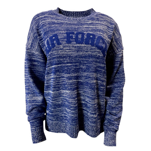 Ladies Royal Blue and White Marbled Crew Neck Pullover Sweater by Emerson Street