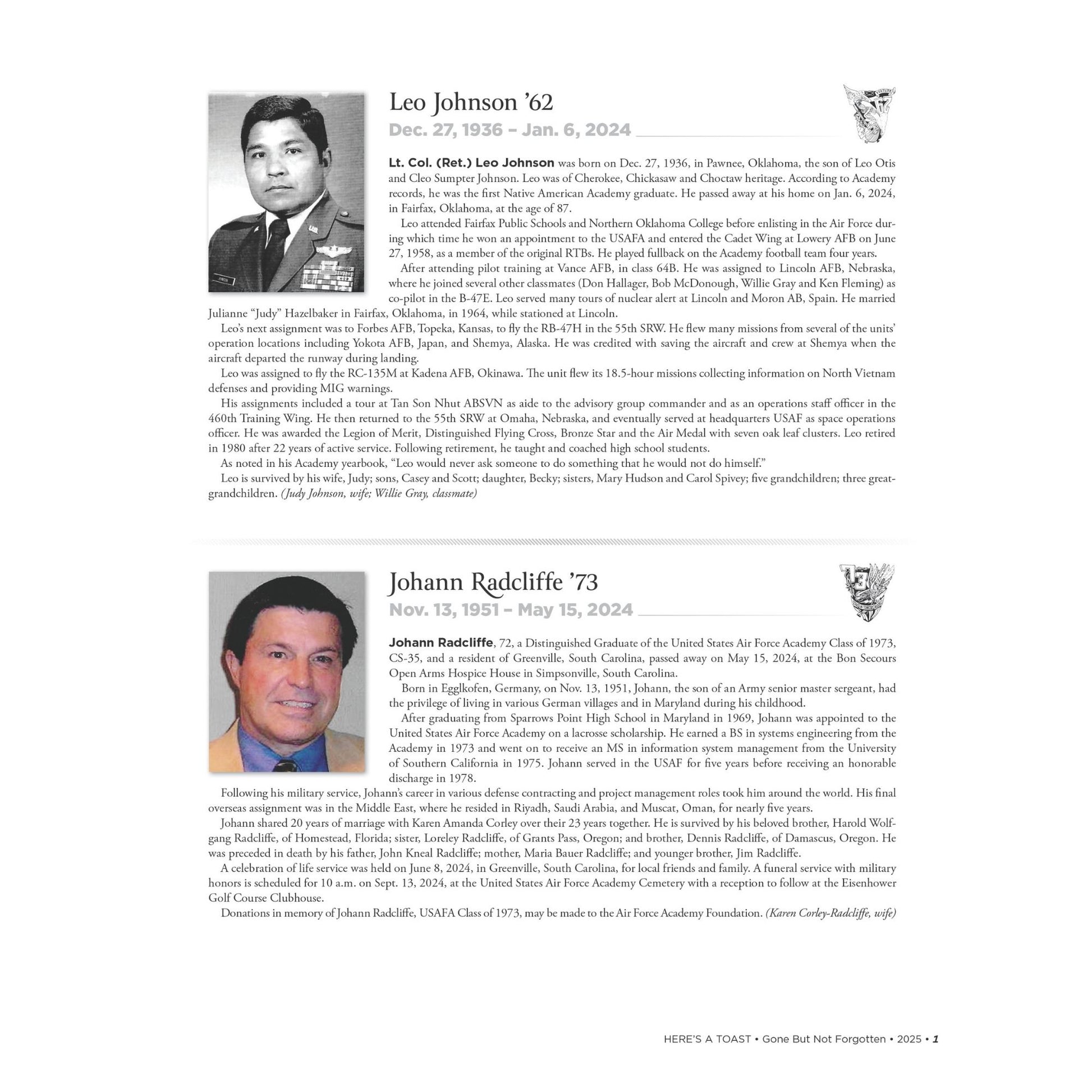 Here’s a Toast 2025 memorial page featuring biographies and photos