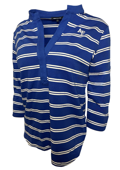 Ladies Horizontal Striped Henley Shirt