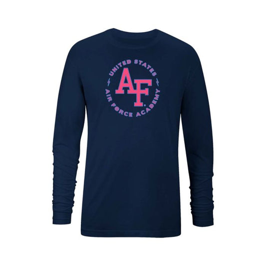 Ladies Neon Circle Long Sleeve Dark Blue Lightweight T-Shirt