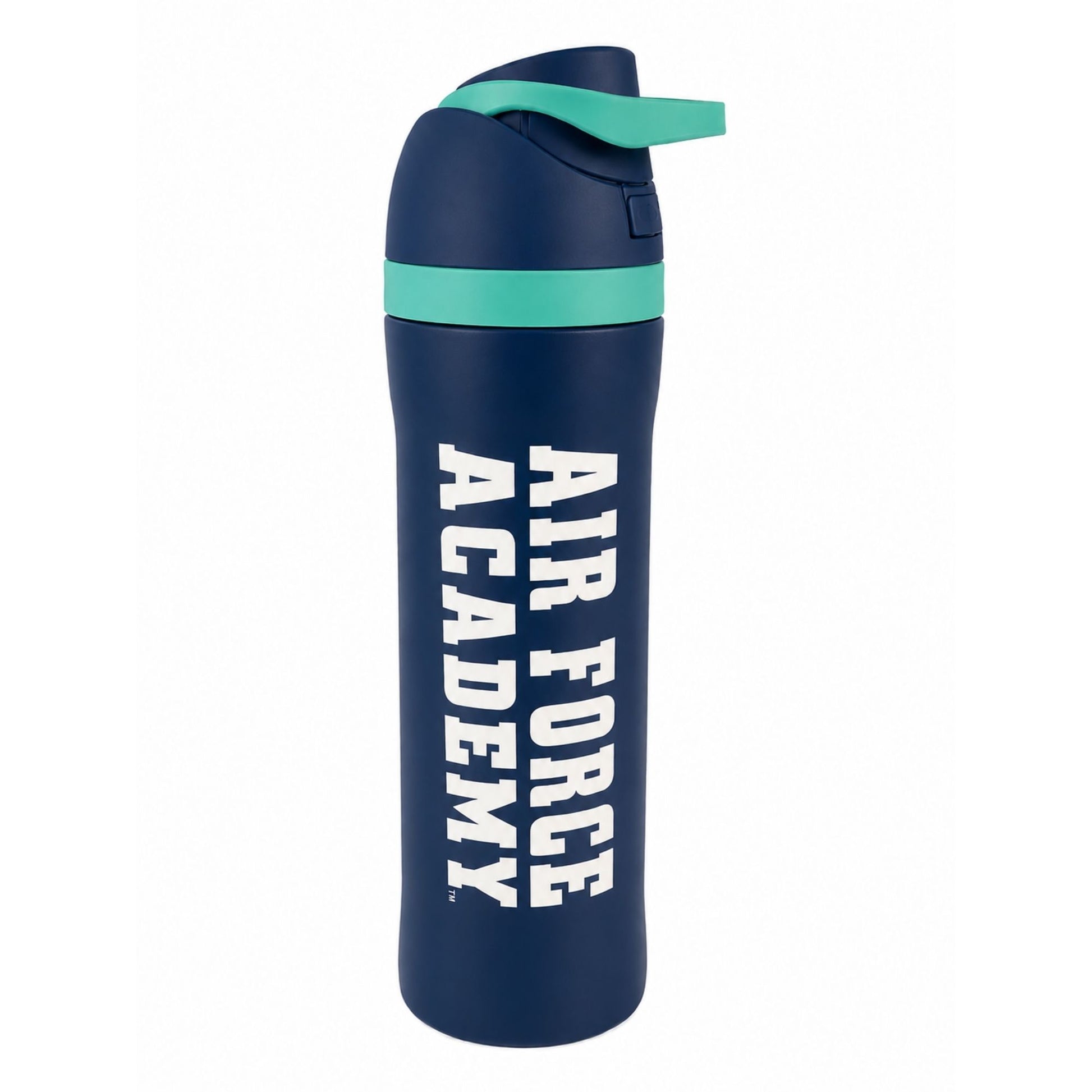 Blue Air Force Academy 24 oz stainless steel insulated water bottle with dual-purpose straw and spout lid