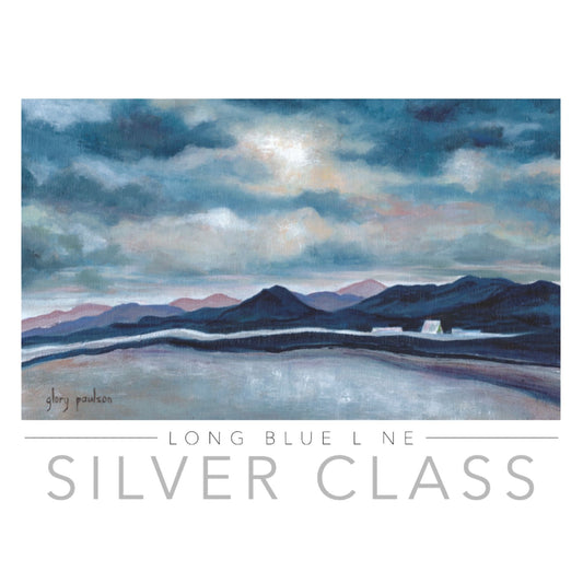 Air Force Long Blue Line Silver Class linen card with mountain landscape and Cadet Chapel artwork