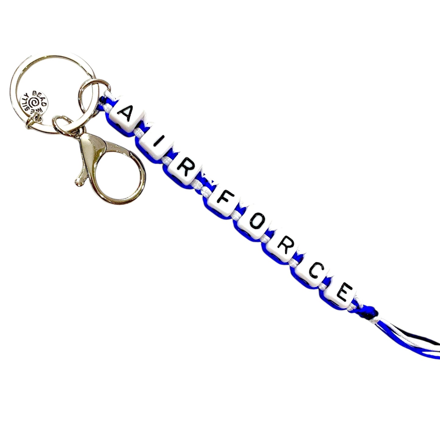 Air Force Box Braid Key Chain with Jumbo Letter Beads
