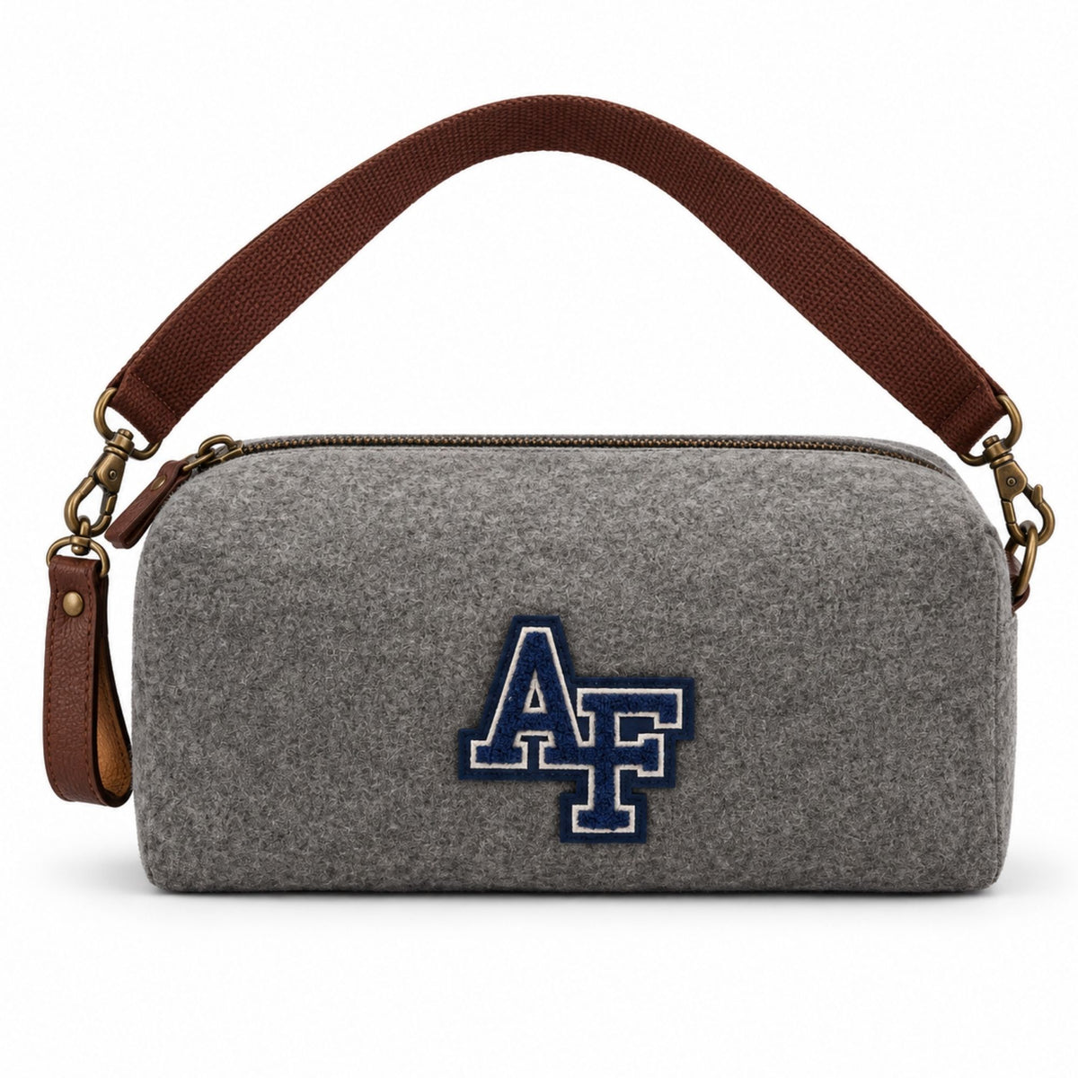 Melton Wool and Leather Duffle Locker Room Bag - Grey