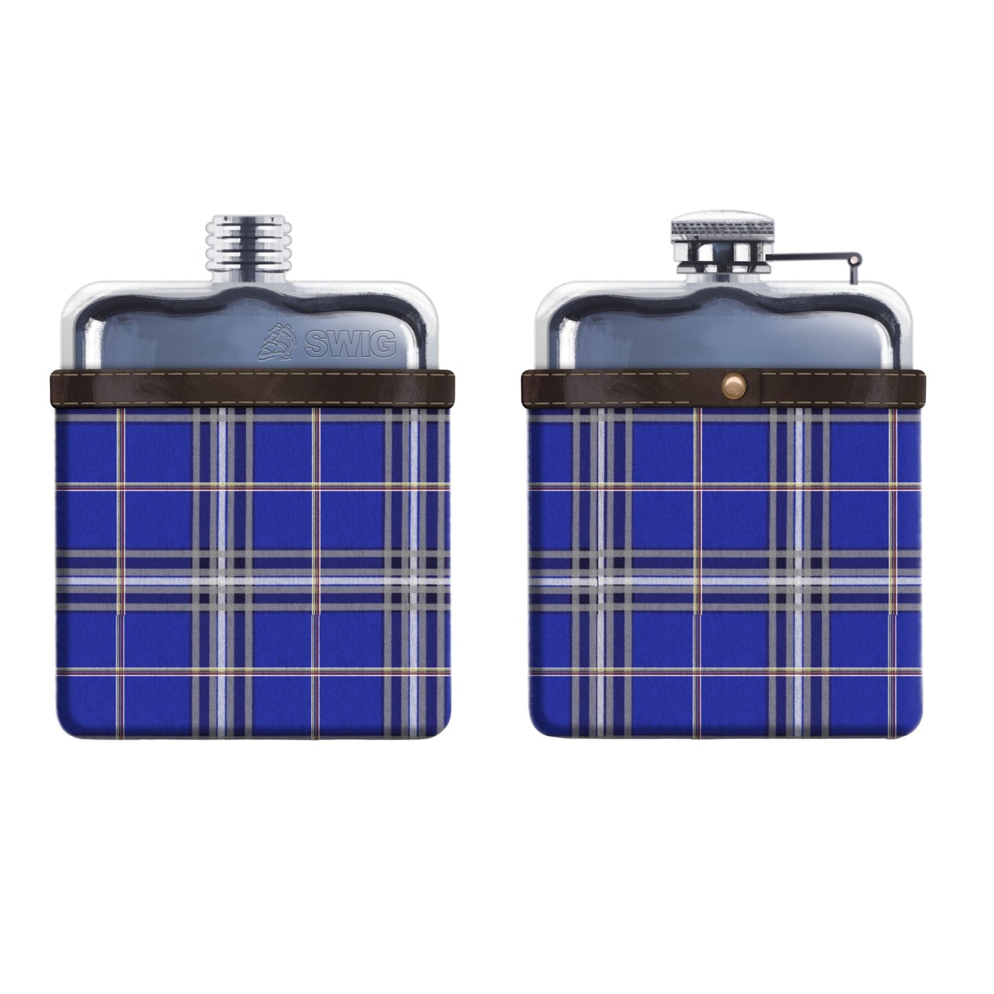 USAFA Engraved Flask and Wool Tartan Leather Tartan Pouch