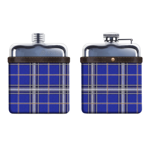 USAFA Engraved Flask and Wool Tartan Leather Tartan Pouch