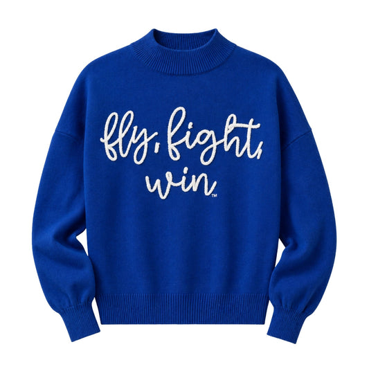 Fly, Fight, Win Embroidered Mock Neck Sweater